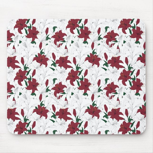 Tapis De Souris Lys de Noël rouges et blancs (Devant)