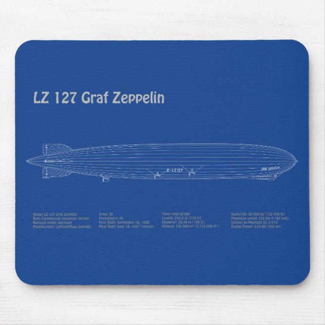 Tapis De Souris LZ 127 Graf Zeppelin - Plan directeur des navires  (Devant)