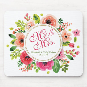 Tapis De Souris M. et Mme Floral Watercolor Wedding Mousepad