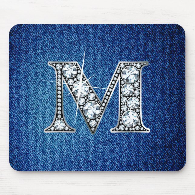 Tapis De Souris M Faux-"Diamond Bling" sur Denim Mousepad (Devant)
