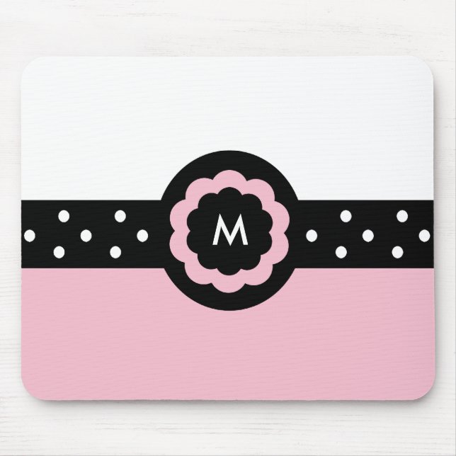 Tapis De Souris M :: Monogramme M Mousepad rose et blanc (Devant)