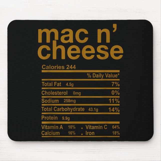 Tapis De Souris Mac And Cheese Nutrition Facts Funny Thanksgiving  (Devant)