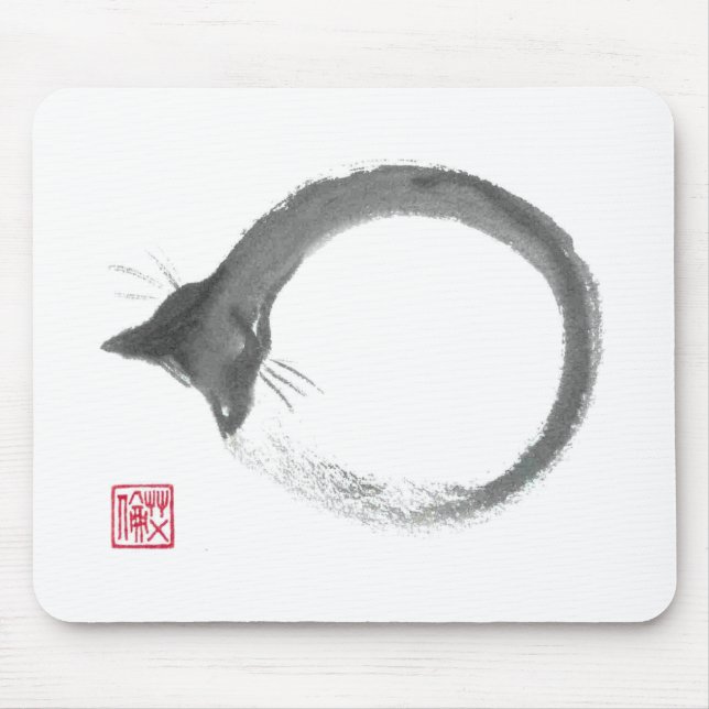 Tapis De Souris Macaronis - chat Enso de Sumi-e (Devant)