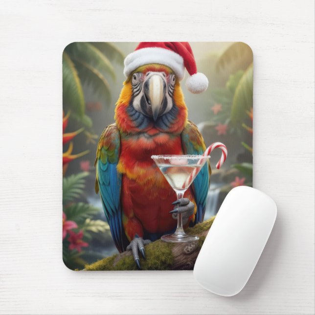 Tapis De Souris Macaw Wearing a Santa Claus Hat (Avec souris)