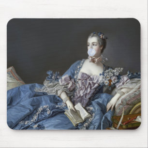 Tapis De Souris Madame de Pompadour souffle une gomme à bulle bleu