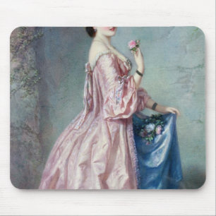 Tapis De Souris Madame tenant des fleurs dans son jupon