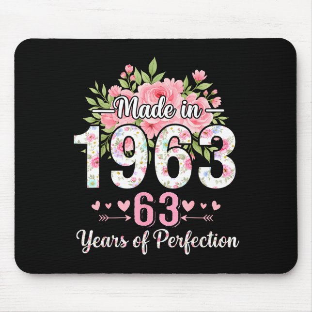 Tapis De Souris Made In 1963 Floral 63rd Birthday Women 63 Years O (Devant)