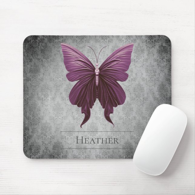 Tapis De Souris Magenta Joaillé Papillon Damas (Avec souris)
