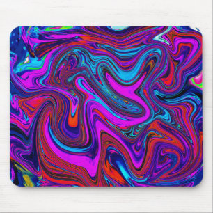 Tapis De Souris Magenta marbré, Art Abstrait bleu et rouge