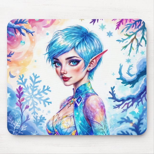 Tapis De Souris Magic elf neige forêt gelée conte de fées (Devant)