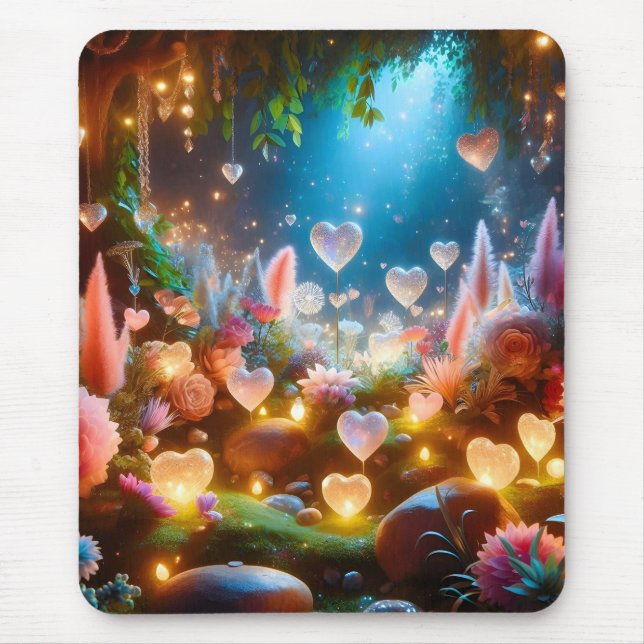 Tapis De Souris Magical Glowing Flowers Heart Garden  (Devant)