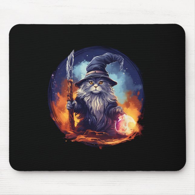 Tapis De Souris Magical Sorcier Enchanteur Sorcier Assistant Chat (Devant)
