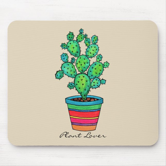 Tapis De Souris Magnifique Cactus Aquarelle En Beau Pot (Devant)
