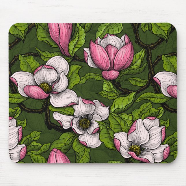 Tapis De Souris Magnolia en floraison sur vert foncé (Devant)
