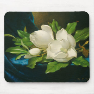 Tapis De Souris Magnolias géantes sur un tissu bleu de velours,
