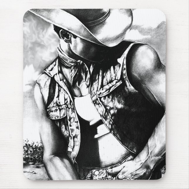 Tapis De Souris Main d'art - dessiné masculin cowboy occidental co (Devant)