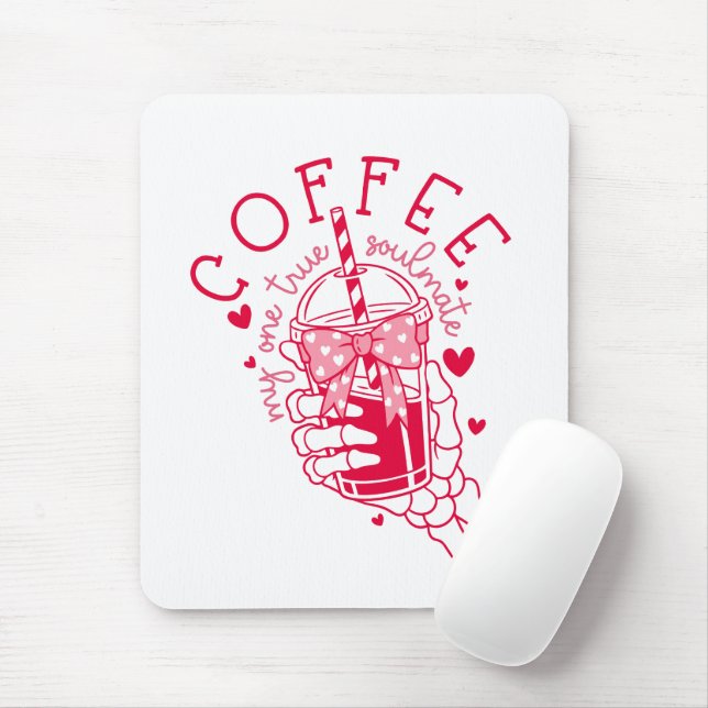 Tapis De Souris Main de squelette Café Cœurs rouges Gothique (Avec souris)