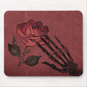Tapis De Souris Main de squelette gothique et rose de Bourgogne