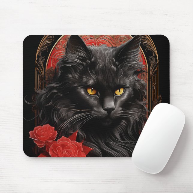 Tapis De Souris Maine Coon chat avec fleurs (Avec souris)
