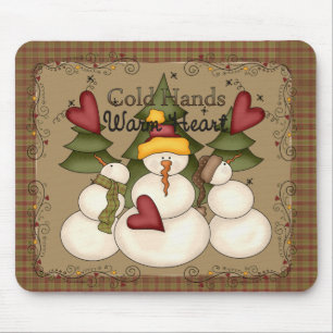 Tapis De Souris Mains froides Coeur chaud Snowman Mousepad