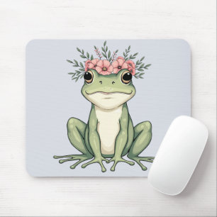 Tapis De Souris Maison de campagne Art Floral Fantaisiste Grenouil