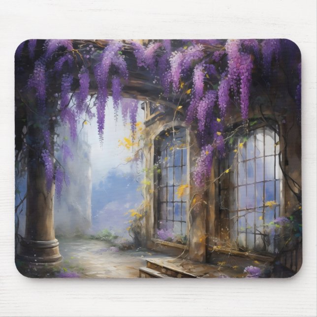 Tapis De Souris Maison de fleurs violettes (Devant)