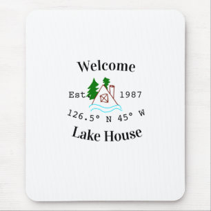Tapis De Souris Maison de lac de bienvenue coordonnées année monta