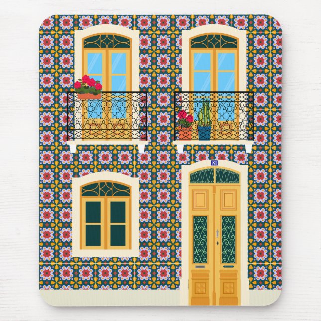 Tapis De Souris Maison de Lisbonne avec tuiles (Devant)