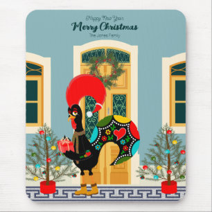 Tapis De Souris Maison de Noël portugaise avec Rooster Salutations