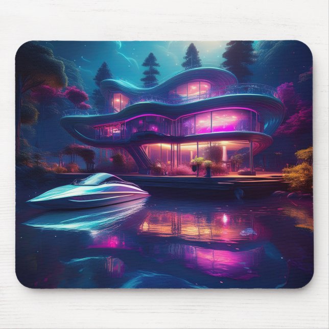 Tapis De Souris Maison Futuriste Sur Le Lac (Devant)