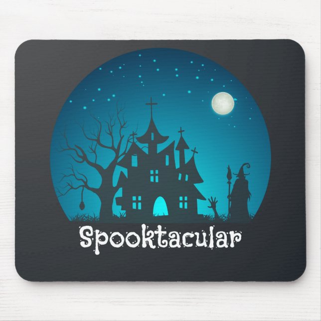 Tapis De Souris Maison hantée bleue et noire Spooktacular (Devant)