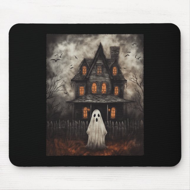 Tapis De Souris Maison Hantée Ghost Midnight Halloween Ghost Spook (Devant)
