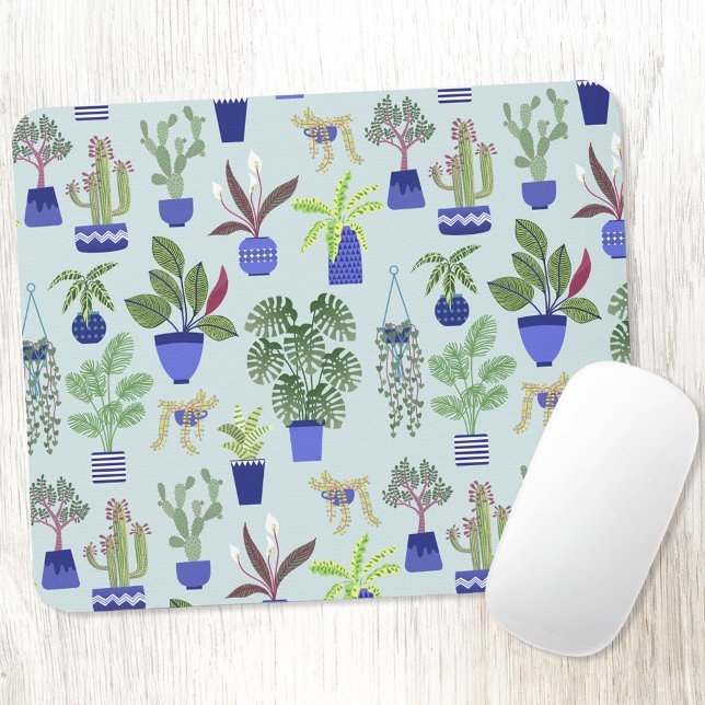 Tapis De Souris Maison Plante Cactus Succulent Bleu (Houseplant cactus and succulent pattern modern plant themed mouse mat)