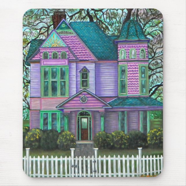 Tapis De Souris Maison victorienne violette Citrouilles Wagon Fall (Devant)
