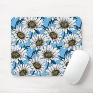 Tapis De Souris Maisonnettes, fleurs sauvages sur bleu