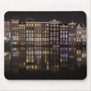 Tapis De Souris Maisons d'Amsterdam avec les lumières colorées