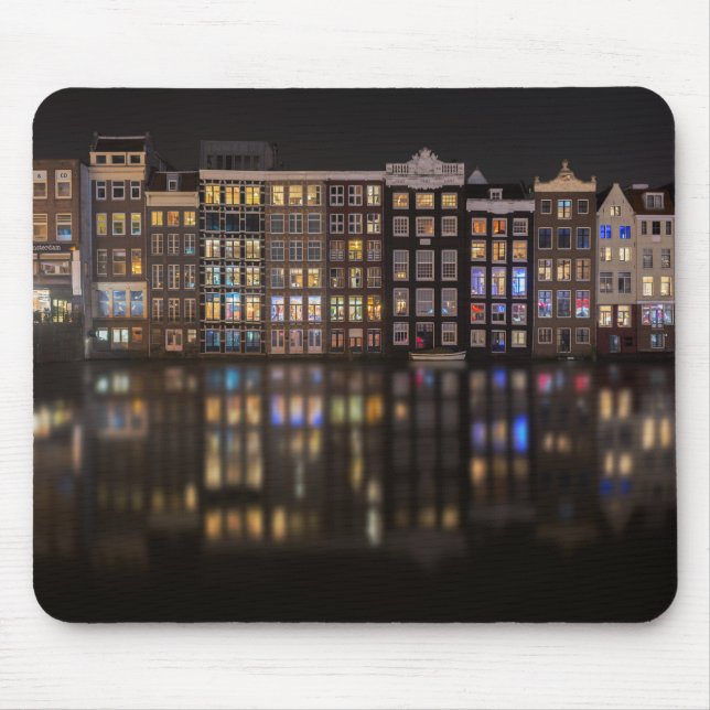 Tapis De Souris Maisons d'Amsterdam avec les lumières colorées (Devant)
