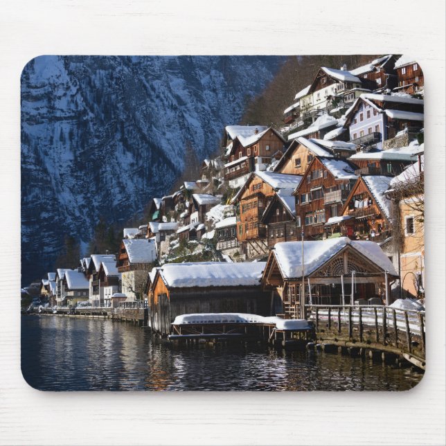 Tapis De Souris Maisons en bois au bord du lac à Hallstatt, Autric (Devant)