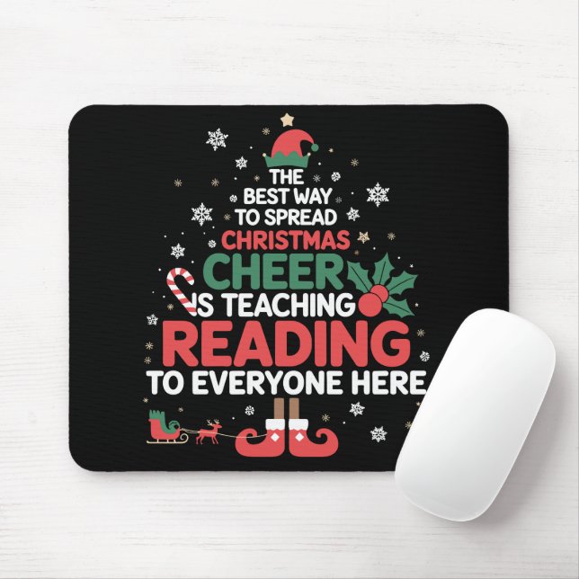 Tapis De Souris Maître de lecture Noël Elf Xmas Cheer  (Avec souris)