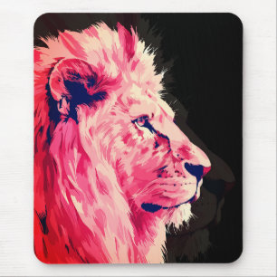 Tapis De Souris Majesté Lion Rose sur Toile Noire