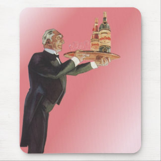 Tapis De Souris Majordome vintage en smoking servant du vin sur un