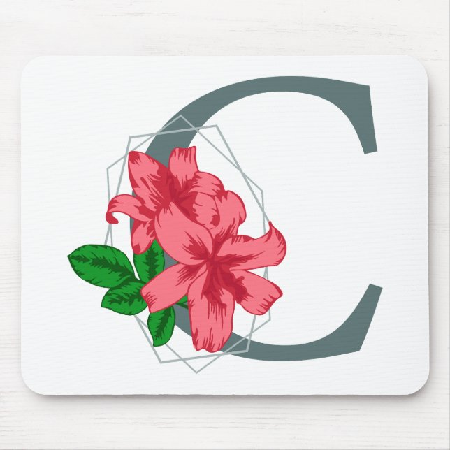 Tapis De Souris Majuscule C monogramme floral (Devant)