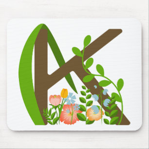 Tapis De Souris Majuscule K monogramme floral