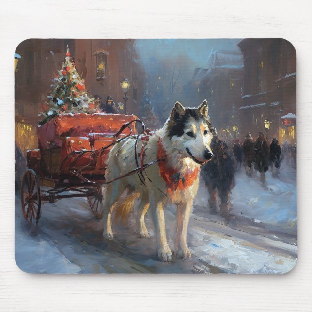 Tapis De Souris Malamute d'Alaska Saison de Noël festive (Devant)