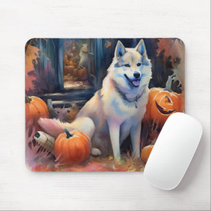 Tapis De Souris Malamute d'Halloween en Alaska avec la peur Citrou