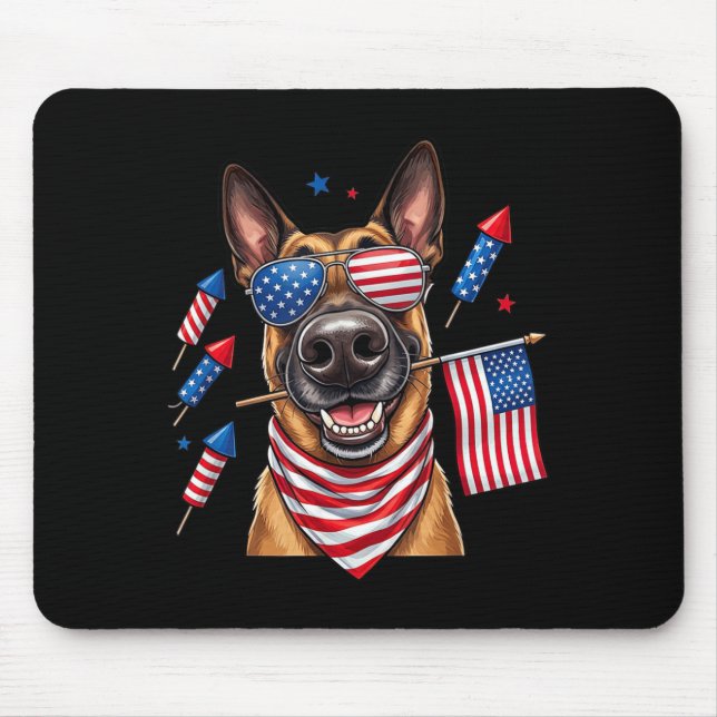 Tapis De Souris Malinois belge Drapeau américain des États-Unis Jo (Devant)