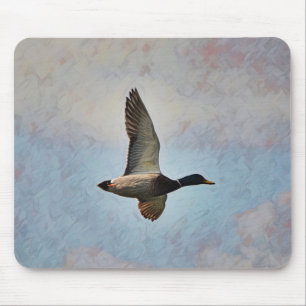 Tapis De Souris Mallard Duck Flying in Sky Art Mouse Pad