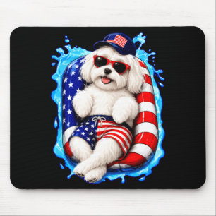 Tapis De Souris Maltais avec lunettes de soleil chien patriotique