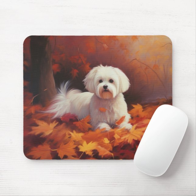 Tapis De Souris Maltais en automne Feuilles automne Inspiration (Avec souris)
