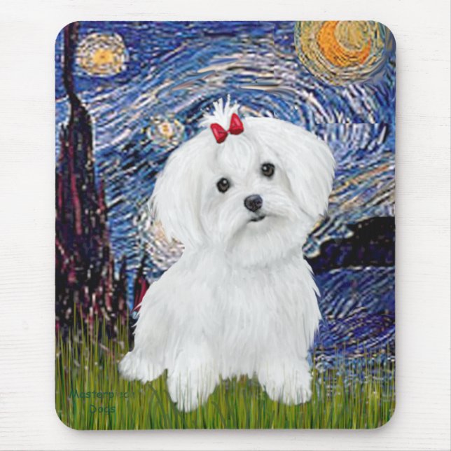 Tapis De Souris Maltese 8 chiots - Nuit étoilée (Devant)